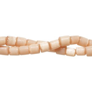 Bead 1pkg2 cat's eye glass (fiber optic glass), 6x4mm-7x6mm round tube, 14 inch opaque peach
