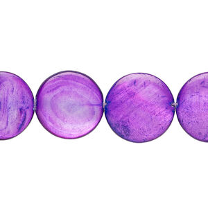 Mother-of-pearl shell 1pkg1, puffed flat round bead 15 inch royal purple 14-15mm