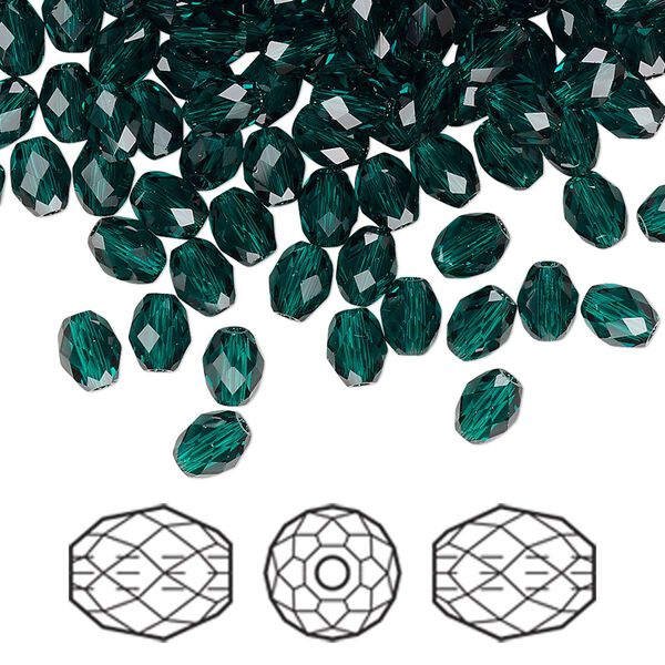Bead 360pk emerald, Swarovski&reg; 5x4mm olive briolette 5044 image number 0