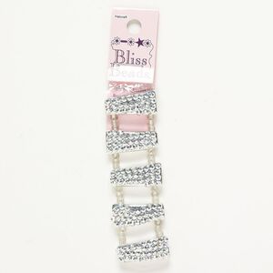 Bead spacer plastic glass 5pk 29x11mm 2-strand slanted triangle, CCB silver finish blue shade