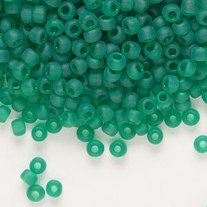 Seed bead, Dyna-Mites&trade;, glass, transparent matte jade green, #6 round. Sold per 1/2 kilogram pkg.