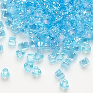 Seed bead, Miyuki, glass, transparent rainbow aqua (TR1155), #5 triangle. Sold per 250-gram pkg.