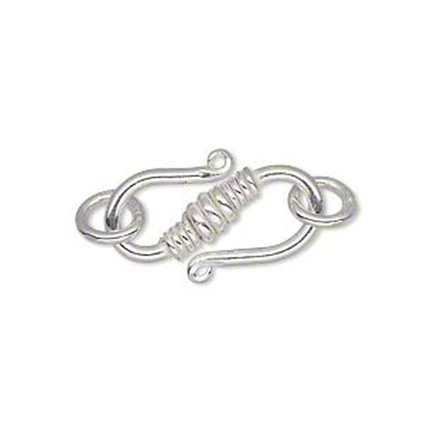 Clasp S-hook 1pkg4 silver-plated, 25x11mm / 8mm jump ring, copper 1-strand image number 0