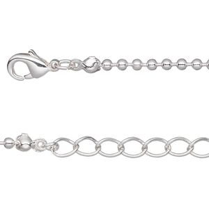 Chain 1pkg6 silver-plated ball, 2mm / lobster claw clasp, brass 7.5 inch