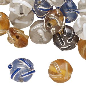 Bead mix, lampworked glass, translucent mixed colors, 13mm puffed flat round with swirl design. Sold per 2-ounce pkg, approximately 35 beads.