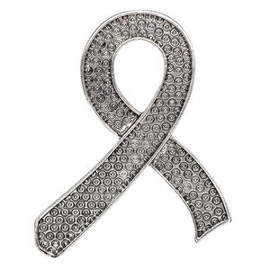 Focal, antique silver-finished "pewter" (zinc-based alloy), 48x22mm awareness ribbon with 2 hidden loops. Sold individually.