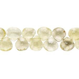 Lemon quartz 1pkg1, hand-cut top-drilled faceted flat teardrop bead 4 inch 8x8mm-10x10mm