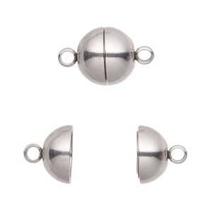 Clasp magnetic 1pkg10, 12mm round, stainless steel 1-strand