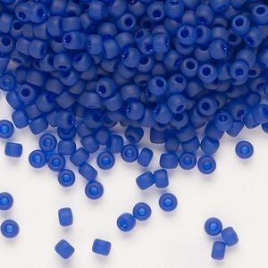 Seed bead, Dyna-Mites&trade;, glass, transparent cobalt matte, #8 round. Sold per 1/2 kilogram pkg.