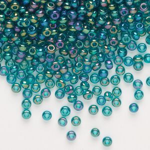 Seed bead, Preciosa Ornela, glass, translucent rainbow teal, #8 rocaille. Sold per 50-gram pkg.