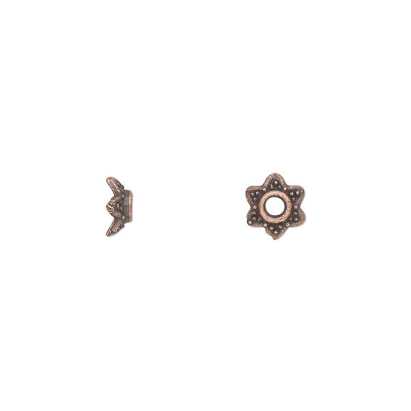 Bead cap, antique copper-plated "pewter" (zinc-based alloy), 7x3mm star, fits 6-8mm bead. Sold per pkg of 100. image number 0