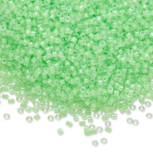 Seed bead, Delica&reg;, glass, pkg/50g, #11 round, translucent luminous inside dyed color mint green (DB-2040).