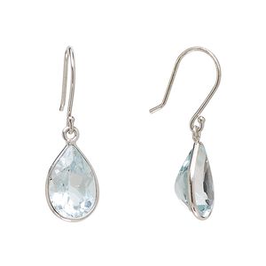 Earring, Create Compliments&reg;, blue topaz (irradiated) and sterling silver, 28.5mm teardrop with fishhook ear wire, 21 gauge. Sold per pair.