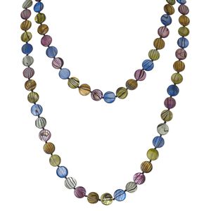 Necklace, mother-of-pearl shell (dyed / coated) 1pkg1, multicolored, 12mm flat round, 45-inch knotted continuous loop.