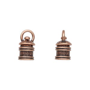 Cord end glue-in 1pkg2 copper-plated, 11.5x8mm swivel tube / flower & leaves design / 5mm inside diameter, brass / antiqued / JBB Findings