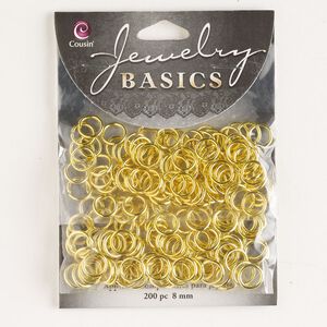 Jump ring 1pkg200 gold-finished, 8mm closed round, 17 gauge / 5.9mm inside diameter / steel / brass / antique