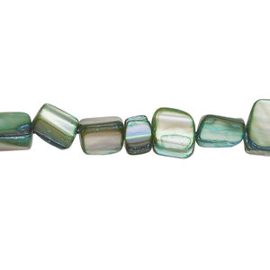 Mother-of-pearl shell 1pkg1, triangle tube bead 14 inch forest green 6x5mm-9x8mm