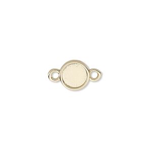 Link, Almost Instant Jewelry&reg;, gold-plated "pewter" (zinc-based alloy), 9mm flat round with SS34 rose setting. Sold per pkg of 2.