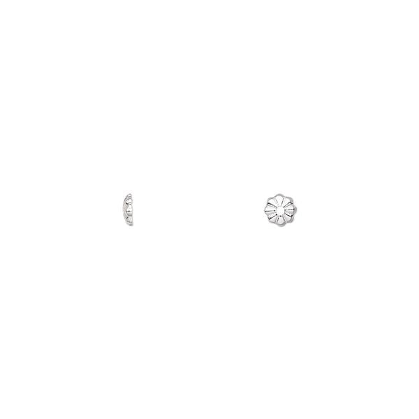 Bead cap, silver-plated brass, 3x1mm ribbed round, fits 2-4mm bead. Sold per pkg of 1,000. image number 0