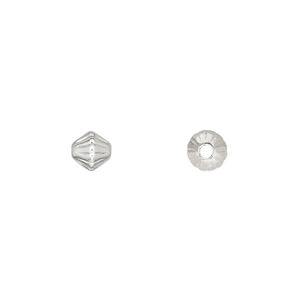 Bead 1pkg100 silver-plated, 6mm corrugated double cone, brass