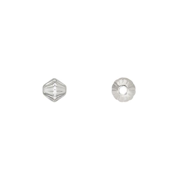 Bead 1pkg100 silver-plated, 6mm corrugated double cone, brass image number 0