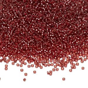 Seed bead, Miyuki 1pkg35g glass, #15 rocaille, Duracoat&reg; transparent silver-lined dusty red / outside dyed (RR-4270)