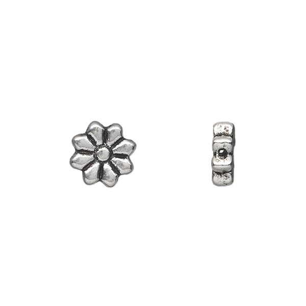 Bead 1pkg50 silver-plated "pewter", 9mm flat flower / 2sided, antique image number 0