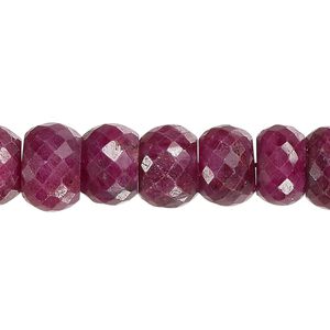 Bead, Indian ruby (dyed / heated), dark, 9x6mm-15x12mm hand-cut faceted rondelle, C grade, Mohs hardness 9. Sold per 14-inch strand.