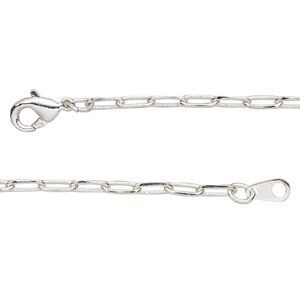 Chain 1pkg1 silver-plated paperclip, 2.4mm / lobster claw clasp, brass 36 inch