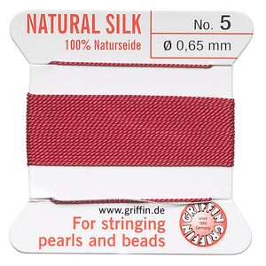 Thread, Griffin, silk, garnet red, size #5. Sold per 2-meter card (approximately 78 inches).