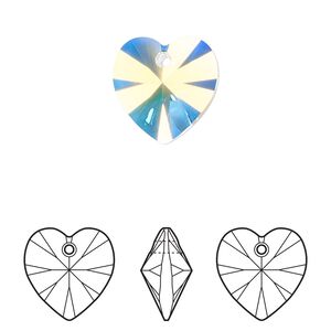 Drop 144pk crystal AB, Swarovski&reg; 14mm pendant heart 6228