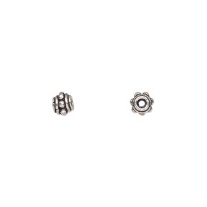 Bead 1pkg15 sterling silver, 5x4.5mm oval / beaded, antiqued