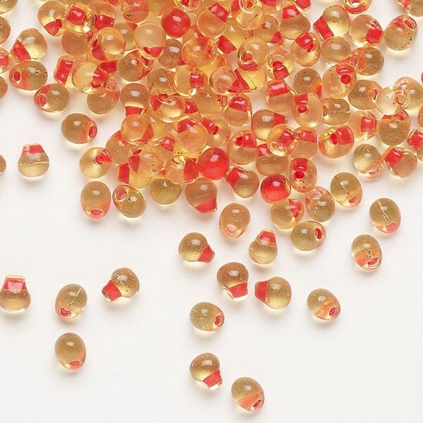 Seed bead, Miyuki, glass, pkg/10g, 4x3.4mm fringe, transparent red inside dyed color gold (DPF-4). image number 0