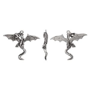 Charm, pewter (tin-based alloy), pkg/1, antiqued, 42x31mm dragon with spread wings.