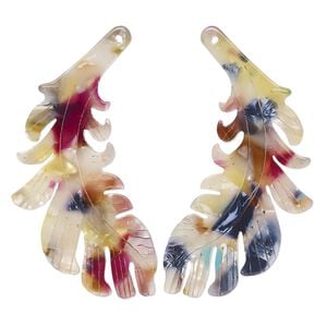 Focal 1pkg4 resin, multicolored, 46x25mm single-sided left and right-facing carved feather.
