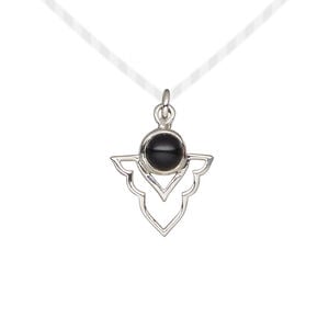 Drop 1pkg1, antiqued sterling silver and black onyx, 15.5x14mm open arrowhead