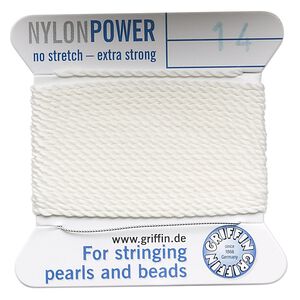 Thread, Griffin, nylon, white, size #14. Sold per 2-meter card (approximately 78 inches).
