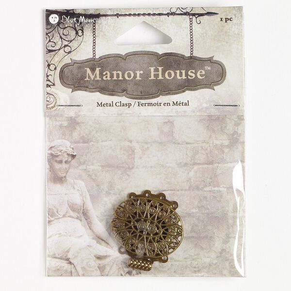 Clasp tab 1pkg1 "pewter" (zinc alloy), 26x20mm filigree oval, antique brass-finished 4-strand image number 0