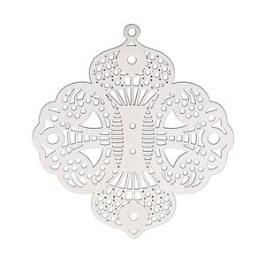 Focal, Lazer Lace&trade;, stainless steel, 34x33mm double-sided fancy diamond. Sold per pkg of 2.