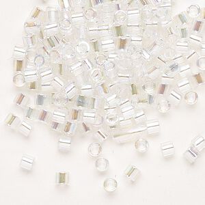 Seed bead, Delica&reg;, glass, pkg/50g, #8 round, translucent rainbow crystal clear (DBL-0051).