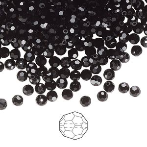 Bead 24pk jet, Preciosa Czech crystal 3mm round
