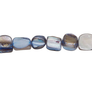 Mother-of-pearl shell 1pkg1, triangle tube bead 14 inch light denim blue 7x4mm-12x9mm