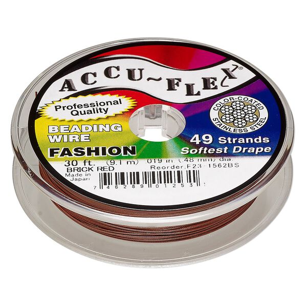 Beading wire, Accu-Flex&reg;, nylon and stainless steel, brick red, 49 strand, 0.019-inch diameter. Sold per 30-foot spool. image number 0