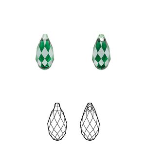 Briolette 24pk majestic green, Crystal Passions&reg; 11x5.5mm pendant drop 6010