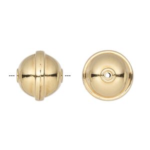 Bead 1pkg20 gold-plated, 15mm rimmed round / bench made style, carbon steel