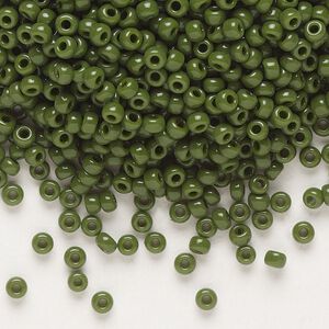 Seed bead, Miyuki, glass, pkg/50g, #8 rocaille, opaque avocado, (RR-501).