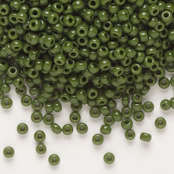Seed bead, Miyuki, glass, pkg/50g, #8 rocaille, opaque avocado, (RR-501). image number 0