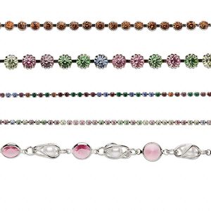 Cupchain mix 5pk imitation rhodium plated, Crystal Passions&reg; 2-8mm 39 inch