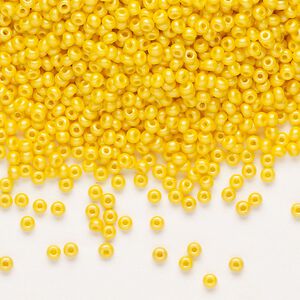Seed bead, Preciosa Ornela Czech glass, pkg/50g, #11 rocaille, opaque PermaLux dyed dark yellow chalkwhite, (22002).