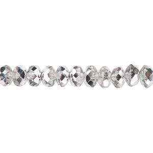 Bead, Czech fire-polished glass, metallic silver, 7x5mm faceted rondelle. Sold per 15-1/2" to 16" strand.
